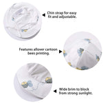 pureborn Newborn Unisex Baby Cotton Sun Hat Wide Brims with Straps Bucket Hat Cartoon Bees 0-3 Months