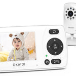OKAIDI baby monitor with display and remote control on a white background