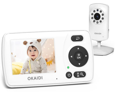 OKAIDI baby monitor with display and remote control on a white background