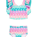RuffleButts Baby/Toddler Girls Waterfall Tankini Two Piece Swimsuit - Mermaid, 4T