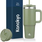 30 oz Tumbler with Handle and 2 Straws,2 in 1 Lid Insulated Water Bottle Stainless Steel Travel Coffee Mug,Blue Haze