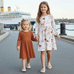 2 Packs Toddler Girls Longsleeve Crewneck Floral Dresses Forest Animals Longsleeve Dresses 4-5 Years
