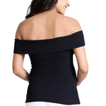 Motherhood Maternity Women’s Off-The-Shoulder Rib Knit Pregnancy Top, Black, Medium
