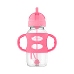 Dr. Brown's Milestones Wide-Neck Sippy Straw Bottle, Spill-Proof with 100% Silicone Handles and Weighted Straw, 9 oz/270 mL, Gray & Pink, 6m+, 2-Pack