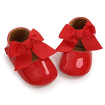 LAFEGEN Baby Girls Mary Jane Flats with Bownot Non Slip Soft Sole PU Leather Newborn Infant Toddler First Walker Cirb Dress Shoes, 0-6 Months Infant, 10 Red