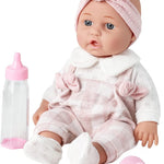 12'' Baby Doll in Gift Box with Pink Cloths, Pacifier, 13''x13'' Microfabric Blanket, and Feeding Bottle. Gift Idea for Ages 3+