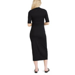Motherhood Maternity Women's Elbow Sleeve Ribbed Mock Neck Maxi Pregnancy Dress, Black, Medium
