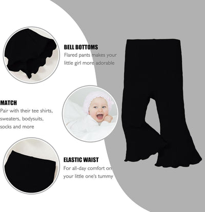SOBOWO Baby Girl Flare Pants 3 Pack Toddler Solid Ribbed Ruffle Bell Bottoms Pants Trousers Fall Outfits
