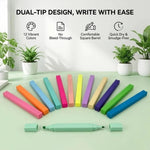 konket 12Pcs Dual Tip Highlighters, Pastel highlighters Quick Dry, Aesthetic Cute Markers, for Journaling Accessories School Supplies and Office (Macaron)