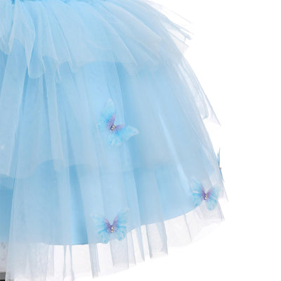 IMEKIS Butterfly Dress for Girls: First 1st 2nd Birthday Outfit Cake Smash Kids Princess Formal Toddler Easter Dress Baby Flower Tutu Tulle Tea Party Graduation Wedding Blue Butterfly 18-24 Months