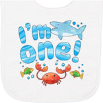 inktastic I'm 1 First Birthday Shark and Crab Baby Terry Cloth Bib