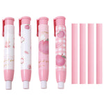 4 Pcs Cute Pink Retractable Eraser with 4 Pcs Extra Refills Cartoon Eraser Pencil Erasers for School Kids Boy Girl Women (4Pcs Peach)