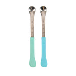 Nuby 2 in 1 Silicone and Stainless Steel Dual Ended Feeding Spoons for Baby, Aqua/Blue
