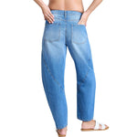 Motherhood Maternity Women's Under The Belly Elastic Waist Relaxed Barrel Leg Denim Pregnancy Jeans, Medium Wash, Large