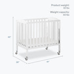 Dream On Me 3-in-1 Portable Folding Stationary Side Mini Baby Crib in White & Mattress, GreenGuard Gold & JPMA, Use as Changer & Playpen, Locking Wheels, 3 Mattress Heights, Extra Firm Mattress