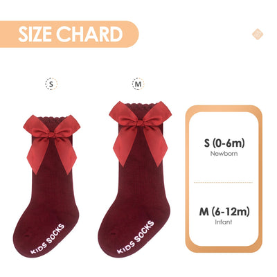Boonbery Baby Knee High Socks Girl Non Slip Toddler Stockings Cotton Bow Ruffle Newborn Long Socks Infant Dress Sock 0-6M/6-12M/1-3Y