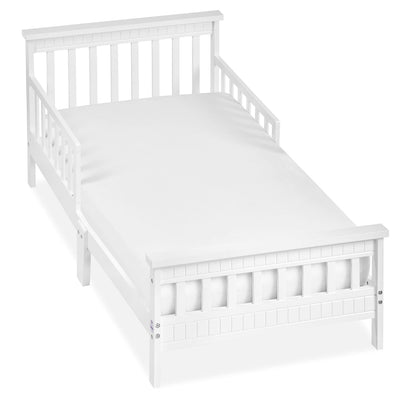 Dream On Me San-Fran Toddler Bed in White, 2 Safety Guard Rails, Low to Floor Design, Sustainable New Zealand Pinewood, Greenguard Gold Certified & BSA Certified