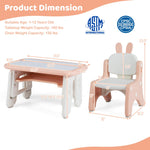 Costzon Kids Table and Chair Set, Graffiti Activity Table w/Flip-Top Tabletop Bookshelf, Erasable Magnetic Drawing Board, Storage, Adjustable Height for Drawing, Toddlers Art Table & Chair (Pink)