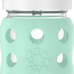 Lifefactory 8-Ounce Wide Neck Glass Baby Bottle with Protective Silicone Sleeve and Pivot Straw Cap, Mint (LG2241WMI4)