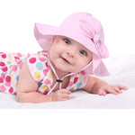 Baby Girl Sun Hat with UPF 50+ Outdoor Adjustable Beach Hat with Wide Brim Bucket Hats (12-24 Months, Pink-Stripe Printing)