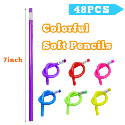 Guuozzli 48 Pieces Flexible Soft Pencil,Magic Bendable Pencils,Multi-Colored Fun Soft Pencils with Erasers for Kids,Classroom Supplies,Back to School Gifts,Party Favors,6 Colors
