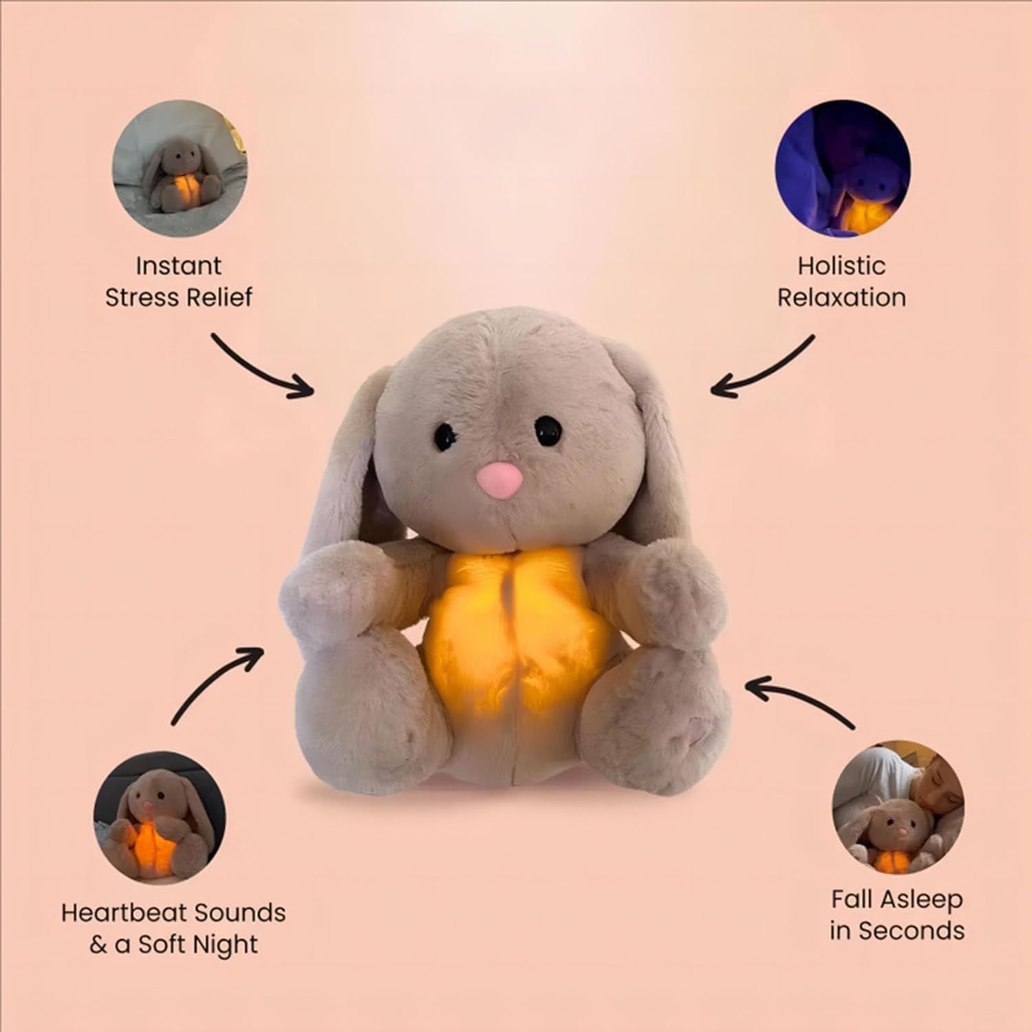 Breathing Stuffed Rabbit: Portable Plush Toy with Light and Sound for Soothing Anxiety and Improving Sleep in Adults and Children (1PC)