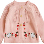 Simplee kids Baby Girl Thin Sweater Solid White Pink Cardigans for Toddler 0-3Years