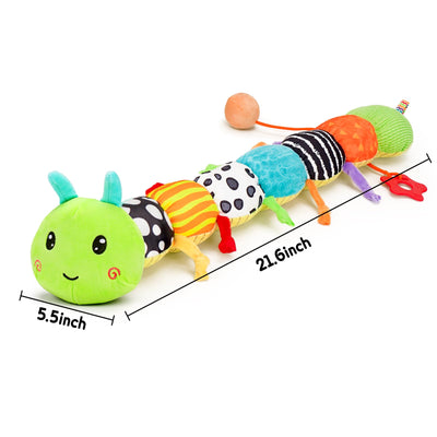 Baby Sensory Toy 0-6 Month Music Animal Stuffed Plush Caterpillar Toy for Infant 0-3-6 Month Tummy Time with Baby Mirror Crinkle Rattle for 6-12 Month Texture Toy for Newborn Boys Girls Birthday Gifts