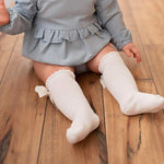 American Trends Baby Knee High Socks Tube Long Stockings for Girls Boys Newborn Infants Toddlers Ruffled Uniform Socks Bow-Knot 12-36 Months