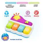 Portable Set of 3 Baby Music Toys (Piano, Bongo Drums, Guitar) - Music Learning and Entertainment for Ages 6 Months to 4 Years. Includes All 6 Batteries. Press Any Key Auto On for Babies.