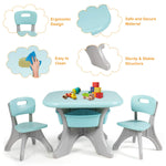 Costzon Kids Table and Chairs, 3 PCS Activity Desk Set w/ 4 Detachable Storage Bins for Indoor Outdoor Play Art Crafts Picnic Patio, Lightweight Toddler Table and Chair Set (Green & Gay)