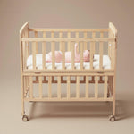 Flwrgirl Convertible Mini Baby Crib - Portable Bedside Bassinet with Mattress Included,3 Heights Baby Crib with Wheels for Small Room and Newborns 0-12 Months,Unpainted