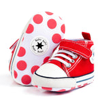 KKIIDDSS Unisex Baby Girls Boys Canvas High-top Shoes, Newborn Infant Anti-Slip Soft Sole Frist Walking Sneakers (C01/Red,12-18 Months)