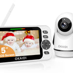 OKAIDI baby monitor with 5-inch LCD screen and camera on a white background