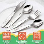 Kids Silverware Set Toddler Utensils 18/8 Stainless Steel 4PCS Fork Spoon and Knife Cutlery Child Flatware for Age 3+