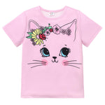 PATPAT Girls Shirts Size 7-8 Pink Cat Print Graphic Tees, Cat Shirts for Girls, Crew Neck Short Sleeve Pink Tops Summer Clothes Little Sister Outfit Cheer Tops
