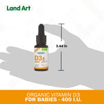 Certified Organic Vitamin D3 Drops - for Baby - 400 IU per Drop - 490 Servings - Development and Maintenance of Bones and Teeth - GMO Free - Gluten Free – 0.45 fl oz (13.5 ml)