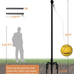 Garbuildman Tetherball Set with Ball & Rope for Outdoor Backyard, Adjustable Tether Ball Pole with Reinforced 5-Prong Base for Playground, Outside Ball Games Sports for Kids & Adults, Black