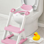 Forbena Girls Potty Training Seat with Step Stool Ladder, Pink Toilet Potty Seat for Baby Girl Toddlers, Kids Chair Stairs with Handles and Soft Cushion (White and Pink)
