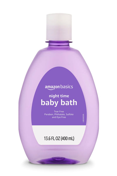Amazon Basics night time baby bath bottle on a white background