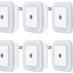 Uigos LED Night Light Lamp with Smart Sensor Dusk to Dawn Sensor, Daylight White, 0.5W Plug-in, 6-Pack