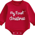 Amiblvowa My First Christmas Baby Boy Girl Outfit Long Sleeve Oversized Crewneck Sweatshirt Shirt Bubble Romper Xmas Clothes