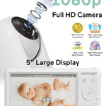Momcozy Baby Monitor with 2 Cameras 5’’ 1080P Split Screen Video Baby Monitor with Camera and Audio no WiFi for Baby Safety 5000mAh Battery Infrared Night Vision 2-Way Audio 960ft Range Ideal Gift