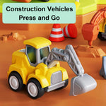 D-KINGCHY Construction Vehicles Kids Play Trucks, Press and Go Bulldozer Excavator Drill Truck and Road Roller, Construction Truck Toys Birthday Christmas Toy for Age 3 4 5 6 7 Years Old