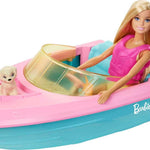 Barbie Doll & Toy Boat Playset with Pet Puppy, Life Vest & Beverage Accessories, Fits 3 Dolls & Floats in Water
