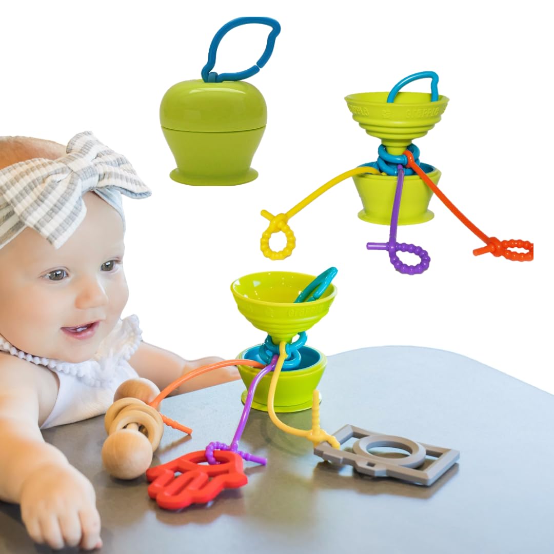 Grapple Suction Cup High Chair Toys Holder | 3 Toy Tethers Keep Toys from Falling | Holds Teethers, Toys, Snack Cups | for Babies 6-12 Months | Perfect for Travel and Restaurant