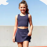 PATPAT Girls Skirt Sets Size 7-8 Years, Navy Blue Crop Tank Tops and Elastic Waisted Skorts 2 Piece Outfits, Girls Workout Outfits, Activewear Athletic Sets Summer Clothes