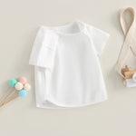 JLKGICF Unisex Baby Crew Neck T-Shirts Boy Girl Basic Short Sleeve Solid Color Cotton Tees Top Blouse Toddler Casual Shirts (Beige White,12-18 Months)