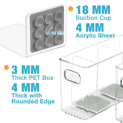 Breastmilk Storage Container with L Shaped Dividers to Flatten Standing Breast Milk Bags in Organizer Bins Save Refrigerator Space | 2 Containers with Removable Separator Boards - Gray