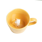 DIHOclub Cat Coffee Cup Hidden Ceramic Animal Inside Mug,Cute Cartoon Handmade Figurine Mugs,Holiday and Birthday Gift for Coffee Milk Tea Lovers,12 Oz(yellow)